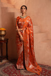 Burnt Orange Swarovski Satin Saree
