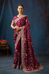 Noor Burgundy Velvet Embroidered Saree