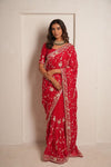 Rani Pink Raw Dola Silk Embroidered Saree