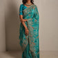 Turquoise Pure HO Peacock Embroidered Saree