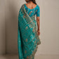 Turquoise Pure HO Peacock Embroidered Saree