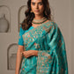 Turquoise Pure HO Peacock Embroidered Saree