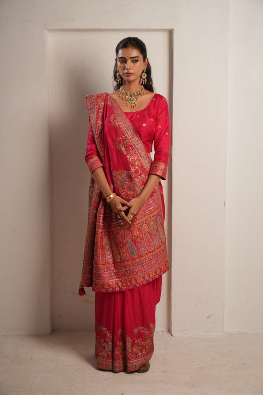 Rani Pink Raw Dola Silk Meena Saree