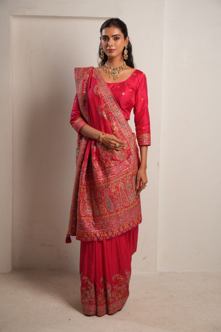 Rani Pink Raw Dola Silk Meena Saree