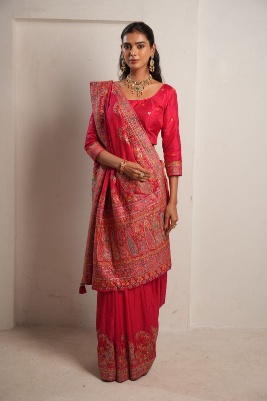 Rani Pink Raw Dola Silk Meena Saree