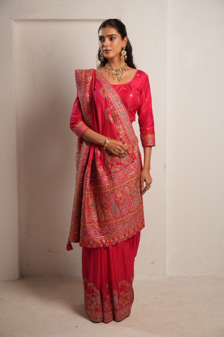 Rani Pink Raw Dola Silk Meena Saree