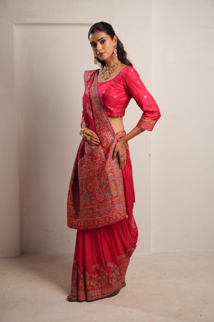 Rani Pink Raw Dola Silk Meena Saree