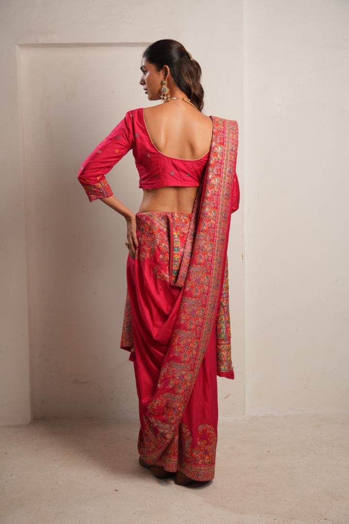 Rani Pink Raw Dola Silk Meena Saree