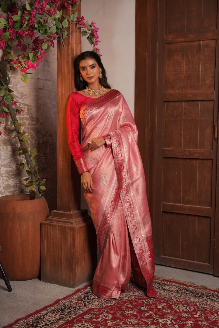 Blush Pink Giraffe Swarovski Border Saree