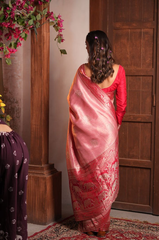 Blush Pink Giraffe Swarovski Border Saree