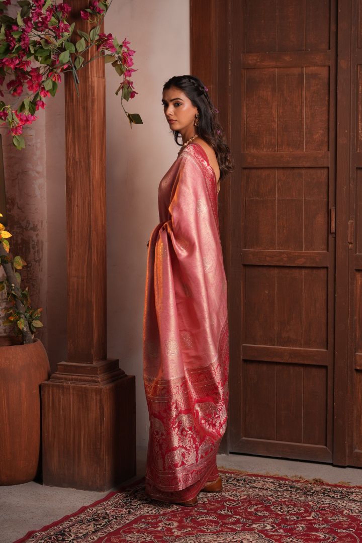 Blush Pink Giraffe Swarovski Border Saree