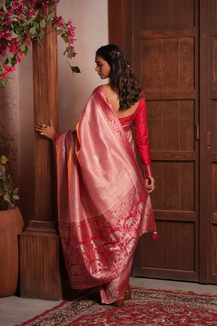 Blush Pink Giraffe Swarovski Border Saree