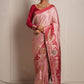 Pink Banarasi Silk Saree with Red Zari Border