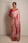Pink Banarasi Silk Saree with Red Zari Border
