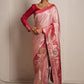 Pink Banarasi Silk Saree with Red Zari Border