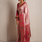 Pink Banarasi Silk Saree with Red Zari Border