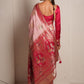 Pink Banarasi Silk Saree with Red Zari Border