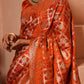 Burnt Orange Swarovski Satin Saree