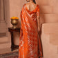 Burnt Orange Swarovski Satin Saree