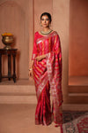 Rani Pink Meena Work Satin Saree