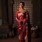 Ruby Red Swarovski Border Satin Saree