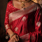 Ruby Red Swarovski Border Satin Saree