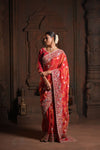 Rani Red Pure HO Peacock Embroidered Saree