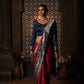 Rani Pink Peacock Embroidered Satin Saree