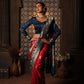 Rani Pink Peacock Embroidered Satin Saree