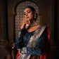 Rani Pink Peacock Embroidered Satin Saree
