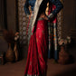 Rani Pink Peacock Embroidered Satin Saree