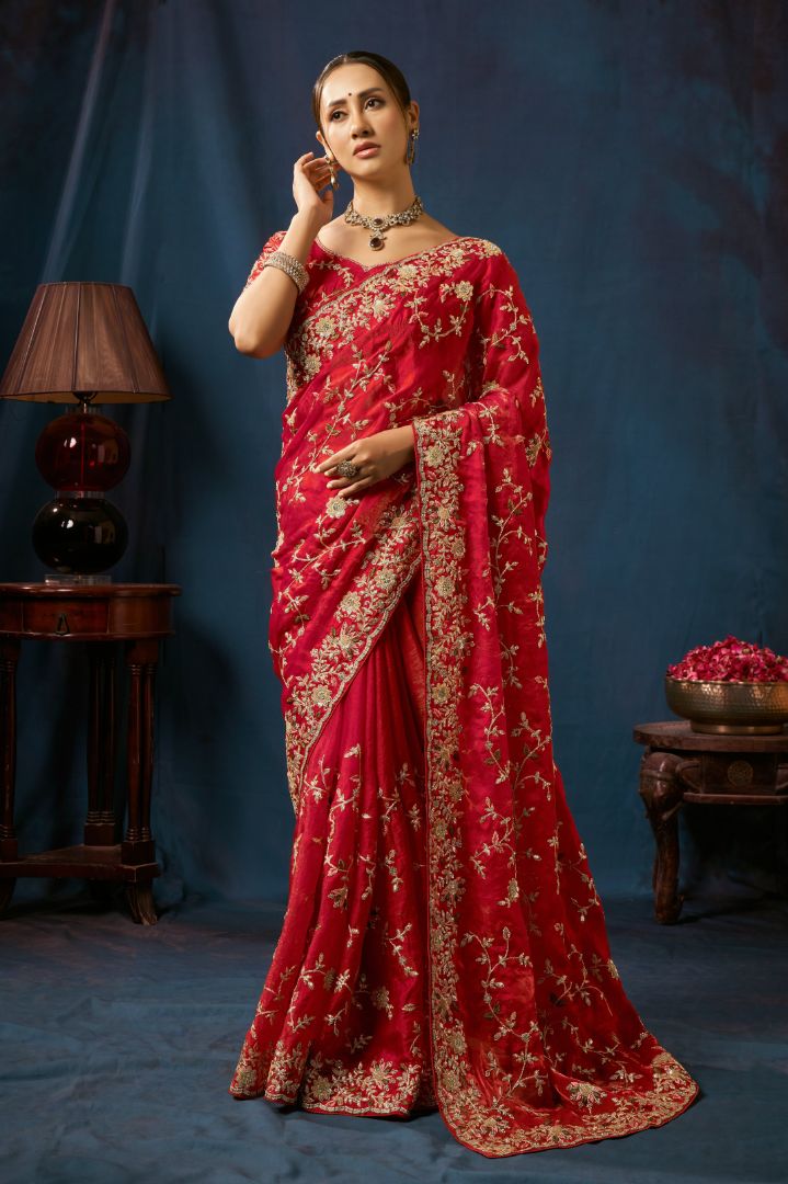 Ruby Royale Floral Embroidered Designer Saree