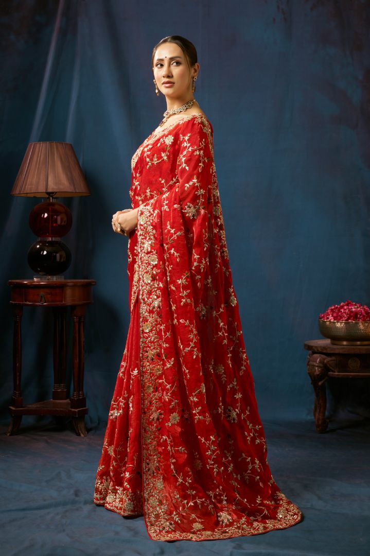 Ruby Royale Floral Embroidered Designer Saree