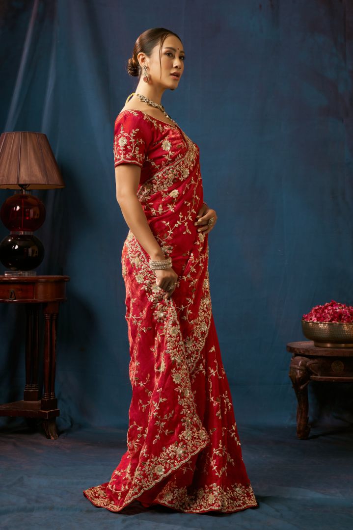 Ruby Royale Floral Embroidered Designer Saree