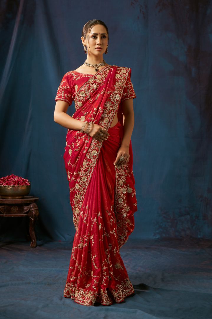 Ruby Royale Floral Embroidered Designer Saree