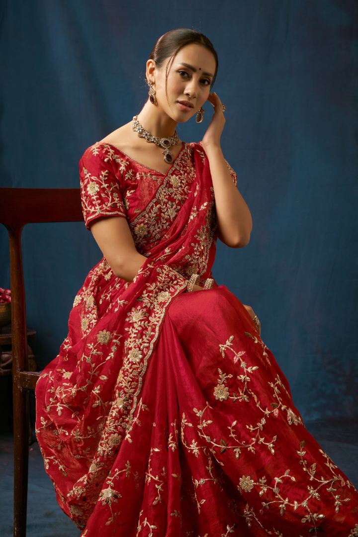 Ruby Royale Floral Embroidered Designer Saree