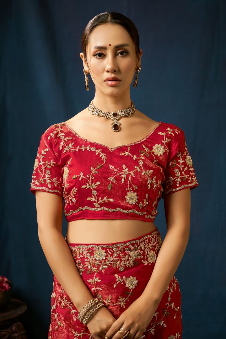 Ruby Royale Floral Embroidered Designer Saree