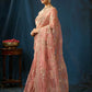 Ethereal Blush Pink Net Saree with Gold Floral Embroidery