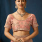 Ethereal Blush Pink Net Saree with Gold Floral Embroidery
