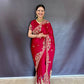 Heena Gehani Ruby Red Satin Saree
