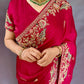 Heena Gehani Ruby Red Satin Saree