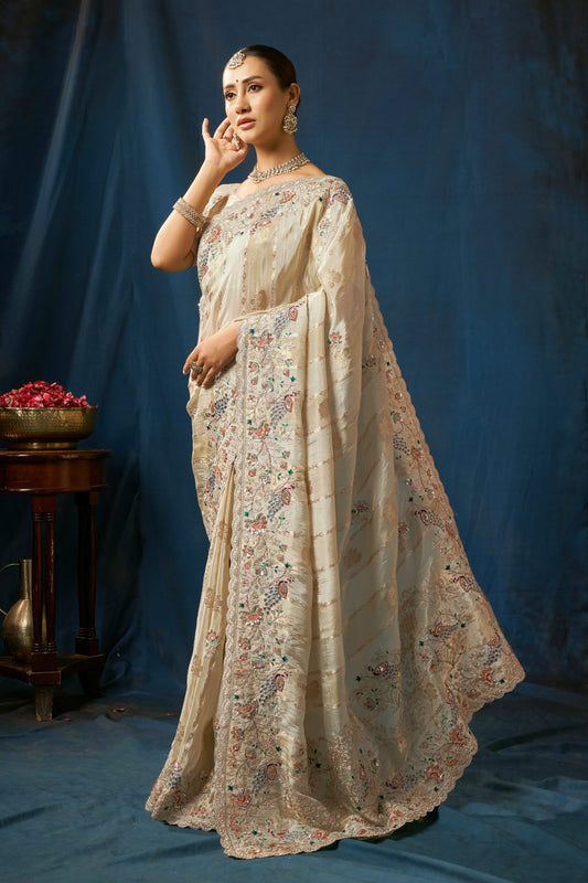 Pearl Mist Embroidered Organza Saree