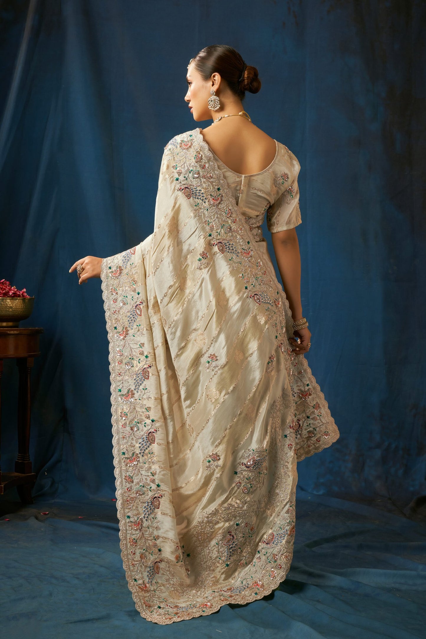 Pearl Mist Embroidered Organza Saree