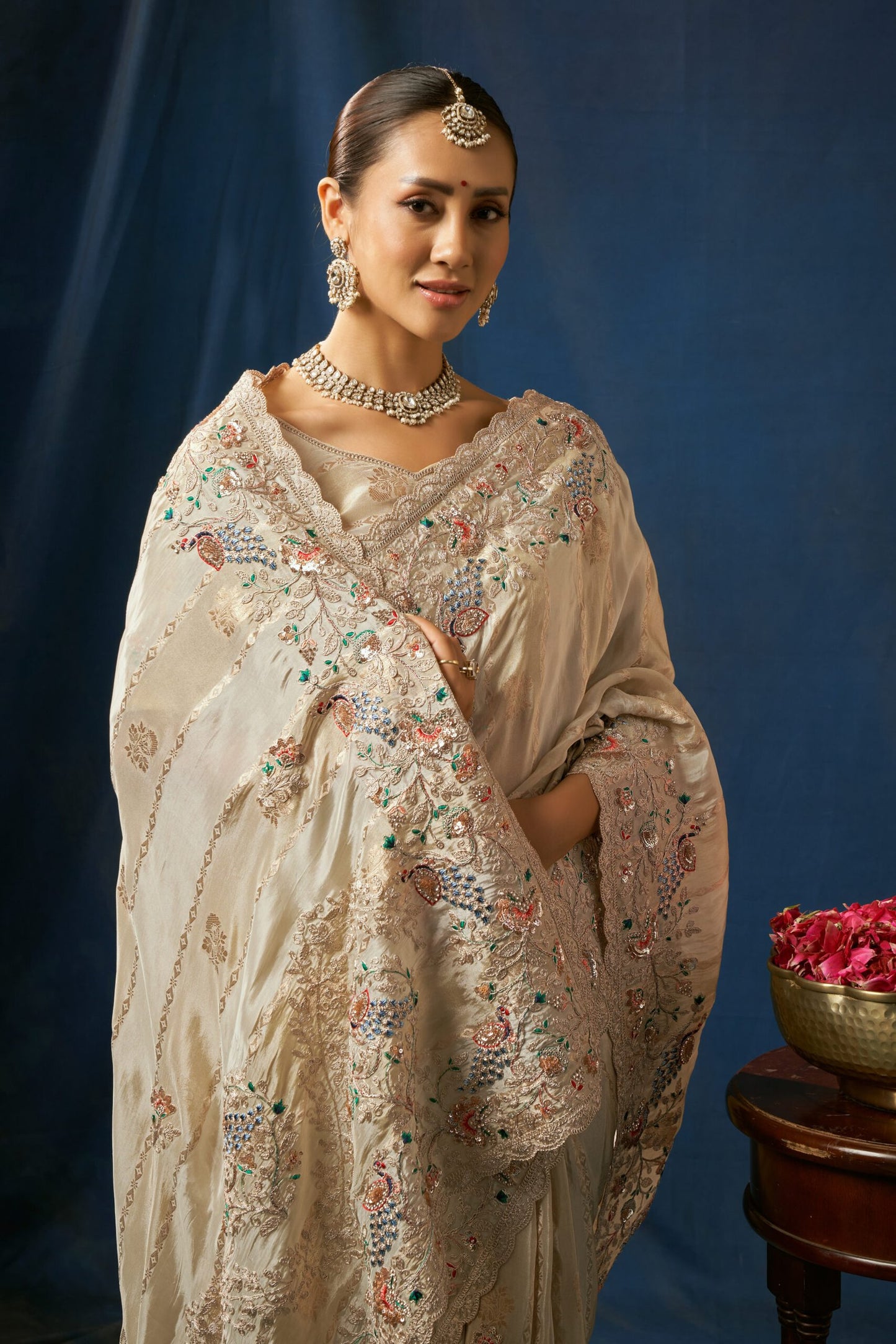 Pearl Mist Embroidered Organza Saree