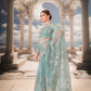 Celestial Aqua Embroidered Net Saree
