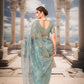 Celestial Aqua Embroidered Net Saree
