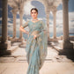 Celestial Aqua Embroidered Net Saree