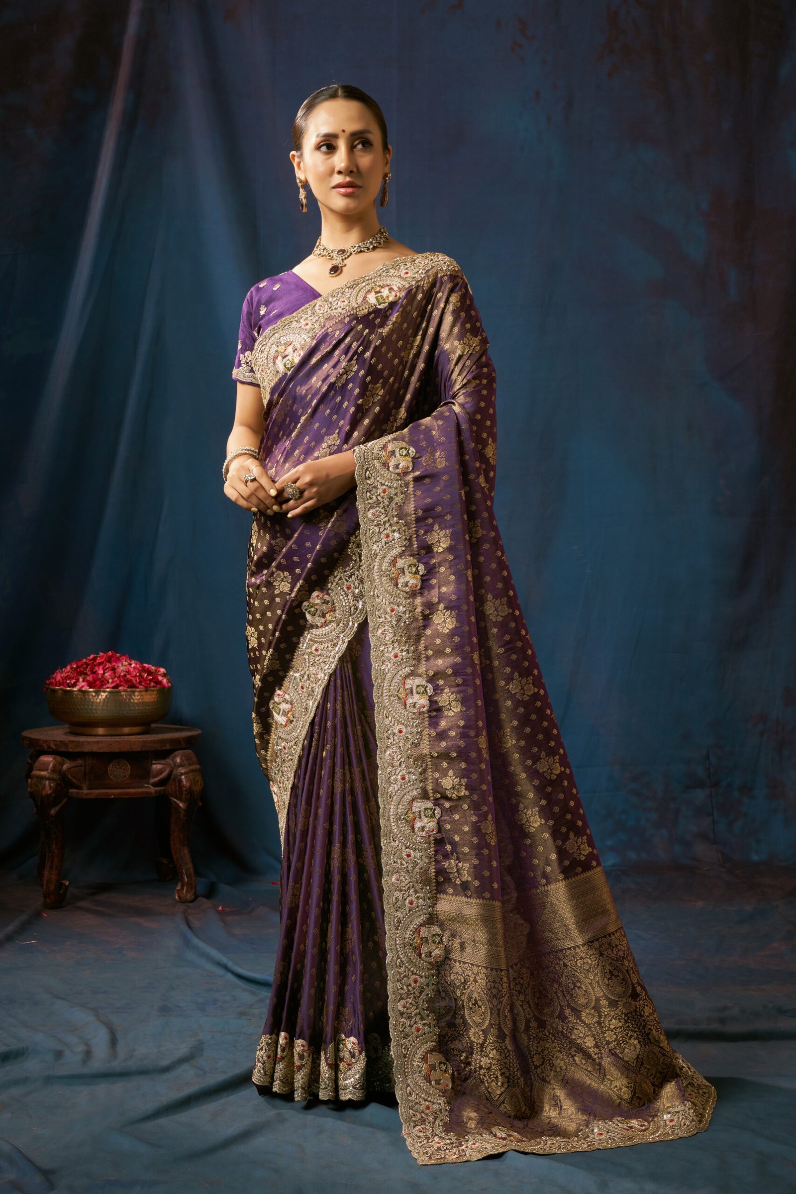 Royal Banarasi Purple Silk Saree with Golden Butta