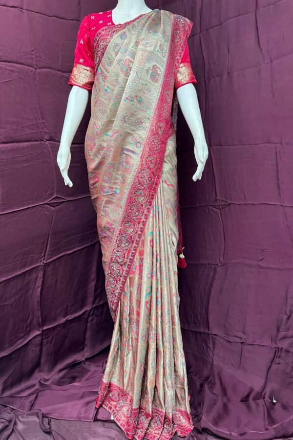 Rani Pink Banarasi Silk Weaving Saree