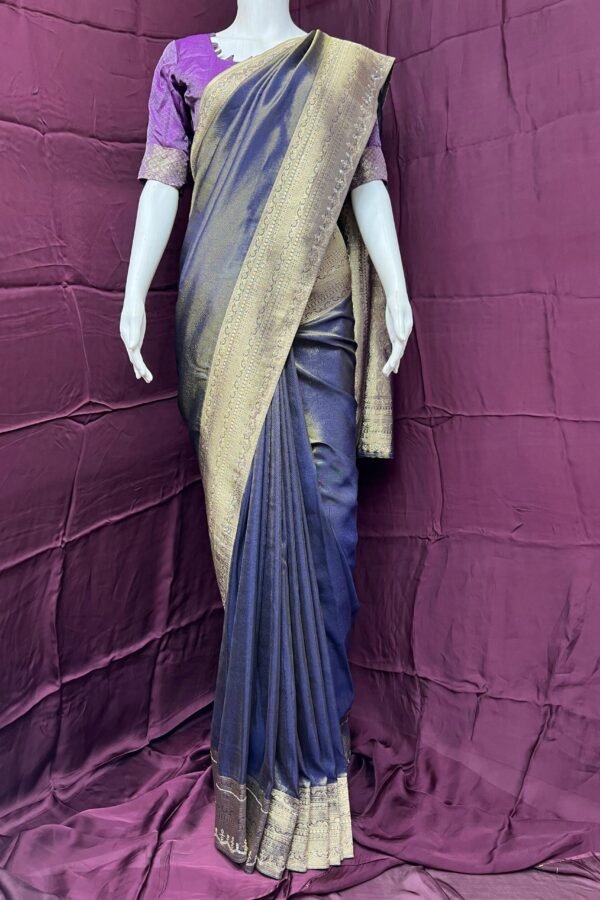 Royal Blue and Gold Silk Designer Woven Saree